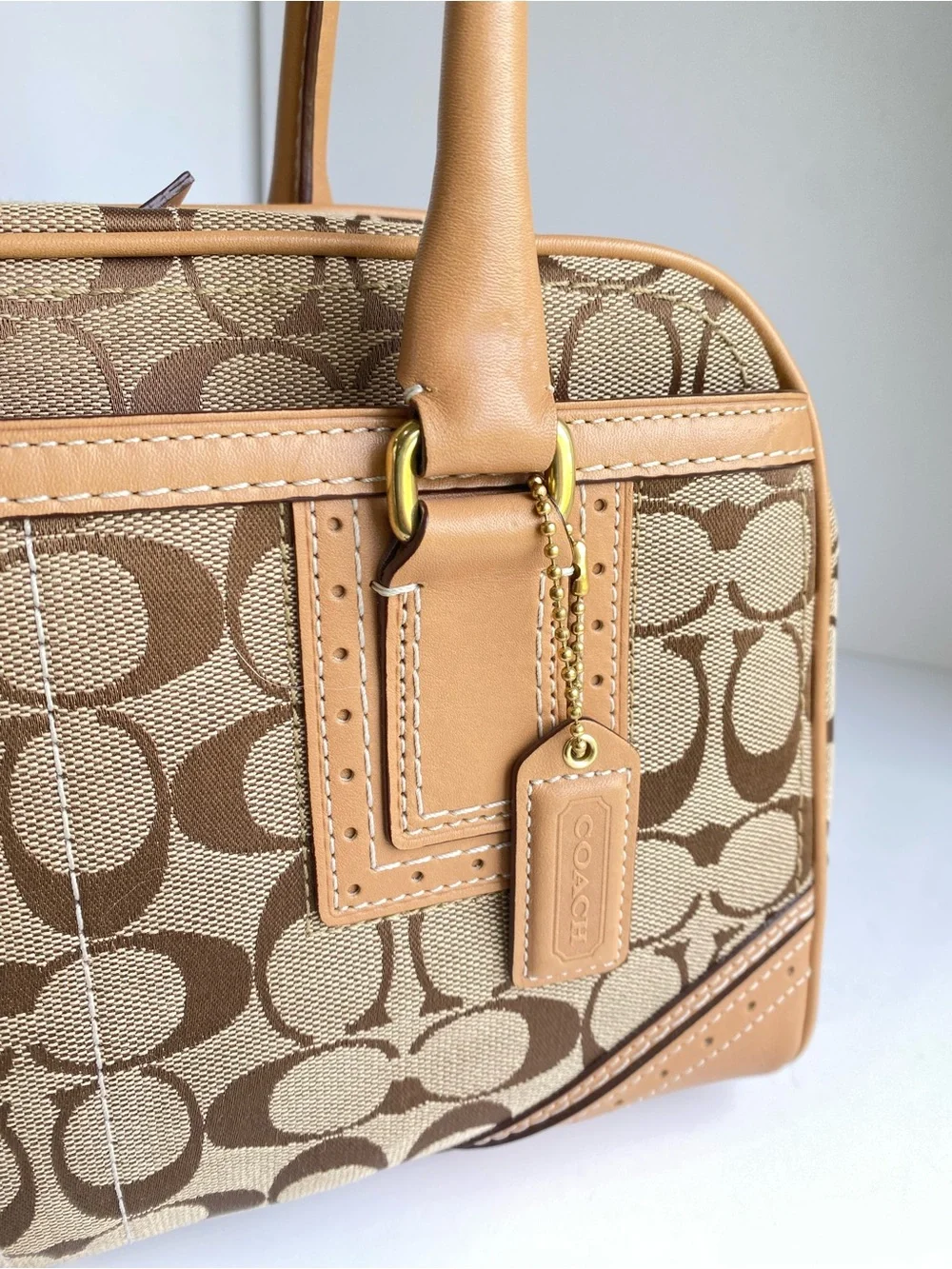 Coach Y2K Hampton Signature Canvas with Perforated Leather Trim Traditional Tan - Picture 3 of 16